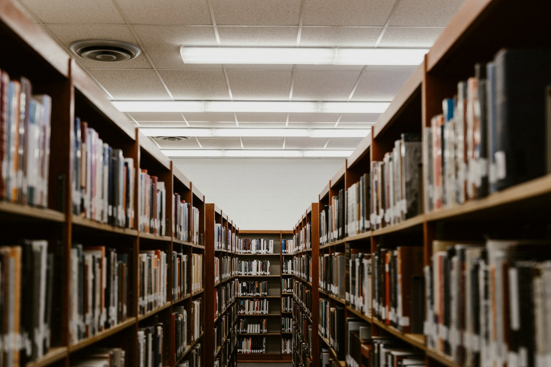 Rows of bookshelves in a library