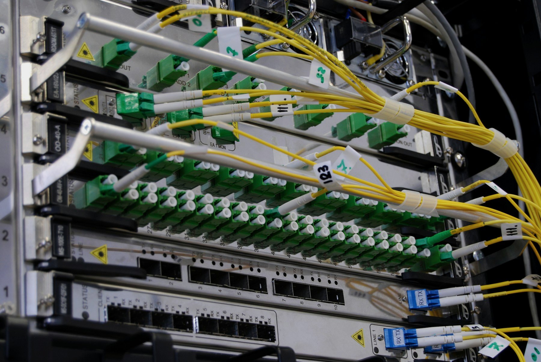 Fiber optic cables in a network switch